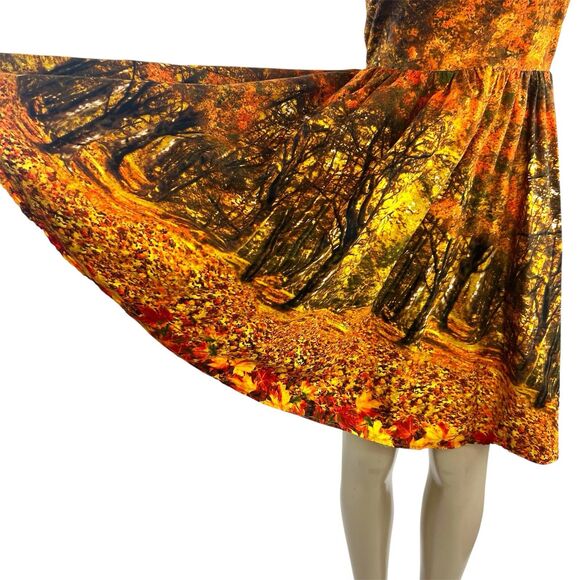 Retrolicious Dress Size XS Fall Forest Autumn Novelty Nature A Line Cap Sleeve - Picture 6 of 11